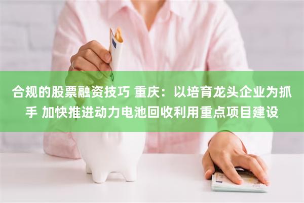 合规的股票融资技巧 重庆：以培育龙头企业为抓手 加快推进动力电池回收利用重点项目建设
